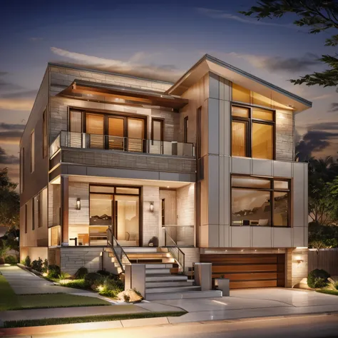 photo realistic,the modern villa exterior, evening,sharp details,sharp render,intricate details,insane detailed octane render,re...