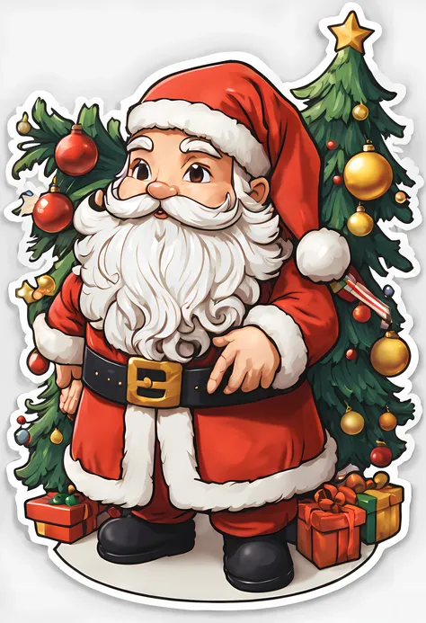 (masterpiece: 1.2), (best quality), (ultra detailed), (8k, 4k, intricate), (highly detailed: 1.2), santa claus head chibi and xmas tree stickers, white detailed background, japanese vibes