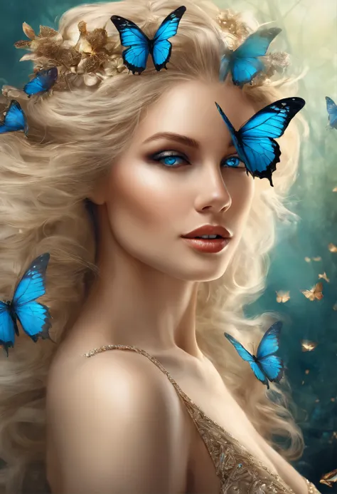 blonde with blue eyes and a butterfly in her hair, beautiful fantasy art portrait, beautiful fantasy portrait, beautiful fantasy art, fantasy art portrait, karol bak uhd, beautiful digital artwork, beautiful gorgeous digital art, beautiful art uhd 4 k, Fan...