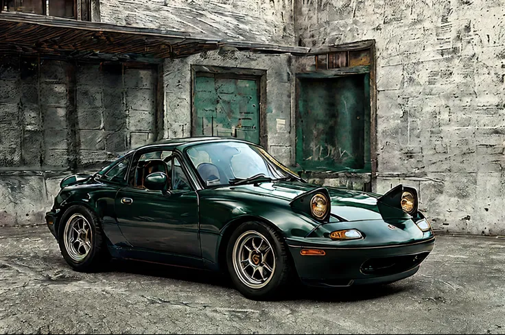 the allafard dark green  porsche 964 is parked in front of the garage, highly detailed hyperreal retro, porsche 964, porsche 964...