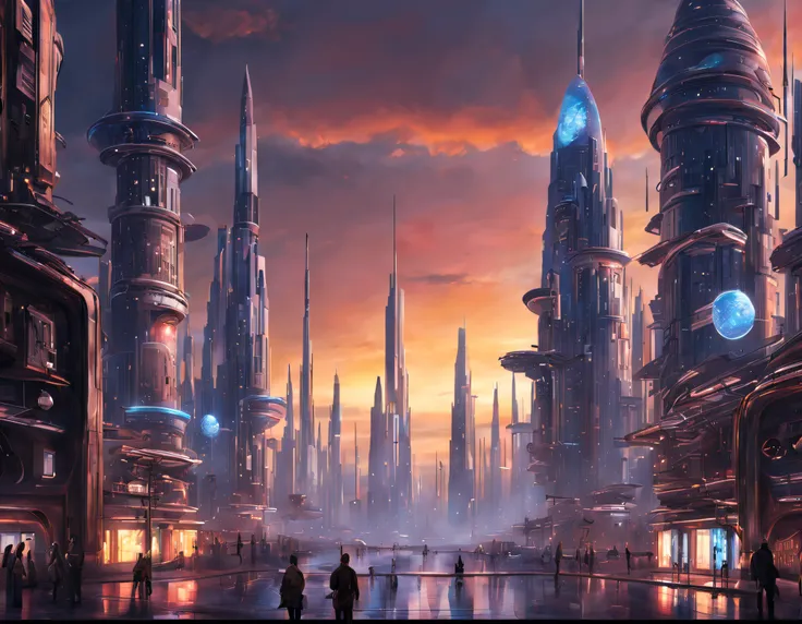 (the city of coruscant from star wars as designed by doug chiang), futuristic fantasy city with immense buildings of technologic...