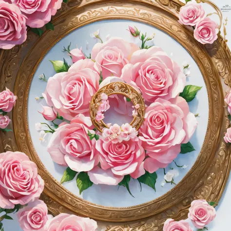 Masterpiece, Best quality, 100 pink roses form a beautiful ring，flower ring，Pink abstract，gouache painting, Fantasyart，Clear details，Rich and atmospheric,white backgrounid，Intricate details, isolated on a white background，MagazineCover，8K，