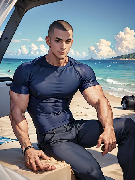 (masterpiece: 1.2), (cgi art:1.3), (realistic:1.5), (post processing:1.3), (crisp focus:1.3), 1 man on the beach,full body ,(ski...