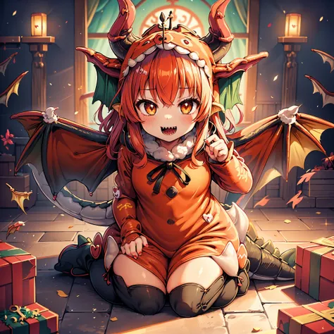 (8K, Raw photography, Best Quality, masutepiece:1.2), high-definition RAW color photography, Professional Photography, Cinematic Light, (animesque: 1.2), The depth of field is shallow, Blurry bokeh:1.2, ((Cute girl wearing a dragon costume, Fluffy kigurumi...