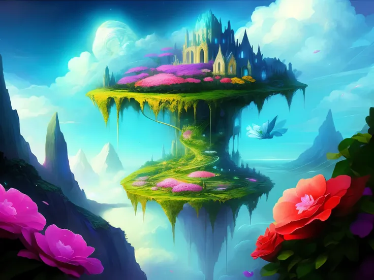 Sky gardeneautiful world in imagination，Flowers bloom，Romantic and wonderful fantasy，concept-art