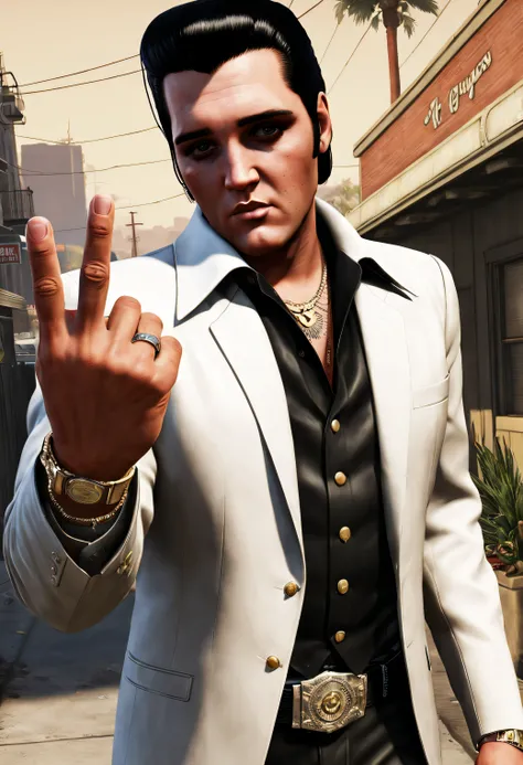 ((elvis presley)) GTA5 gangster (((looking at the viewer))), groovy, (hands_with_5_fingers), (perfect_hands), (perfect_fingers), (perfect_legetter_handore Detail