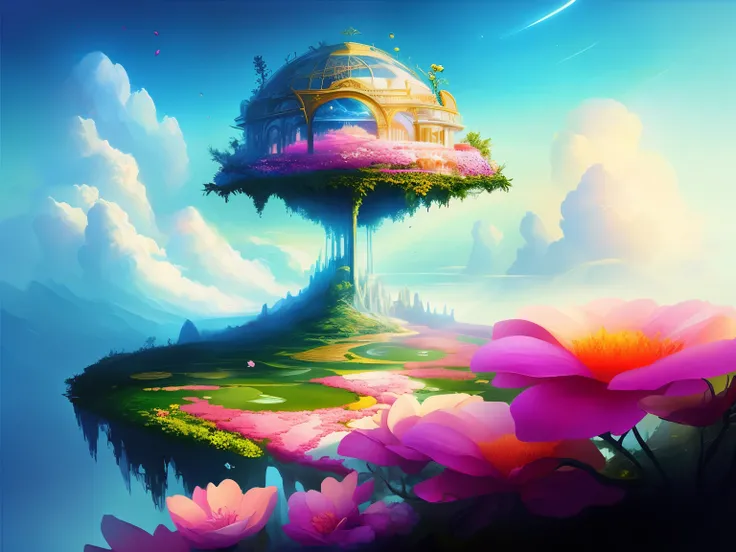 Sky gardeneautiful world in imagination，Flowers bloom，Romantic and wonderful fantasy，concept-art