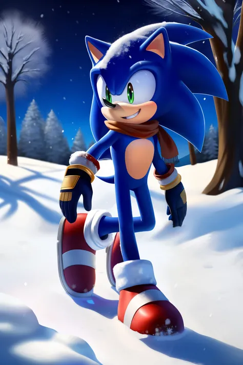 Sonic the Hedgehog, Mobaan, Walking in the snow, Smiling,