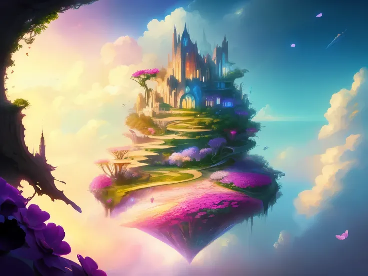 Sky gardeneautiful world in imagination，Flowers bloom，Romantic and wonderful fantasy，concept-art