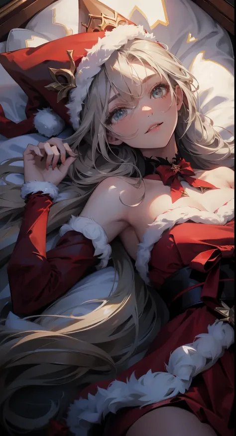 Santa hat，Red is sexy，External，in the snow，Reindeer Christmas Girl，is very beautiful，Exquisite and beautiful facial features and，8K分辨率，Studio quality，hyper HD，Super fine detail，Christmas Eve，Oyuki，casa，Christmas tree，designs，巨作，fully body photo，Brilliantly...