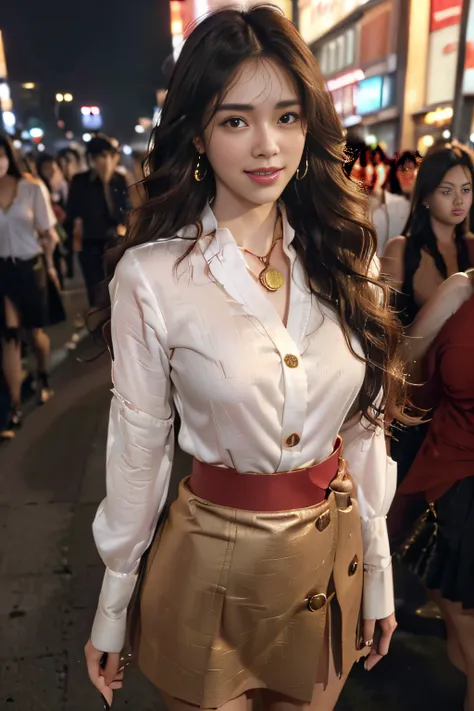 ((Beautiful girl in Japan:1.3)) ((red collar button blouse＿red wrap skirt:1.4)) ((pantyshot:1.5)) ((In the crowd in Shibuya)),((Gold necklace＿Large earrings:1.3)) ((brown super long hair:1.2))((loose and wavy hair:1.3))((Thin_fabric:1.4)) ((Random sexy pos...