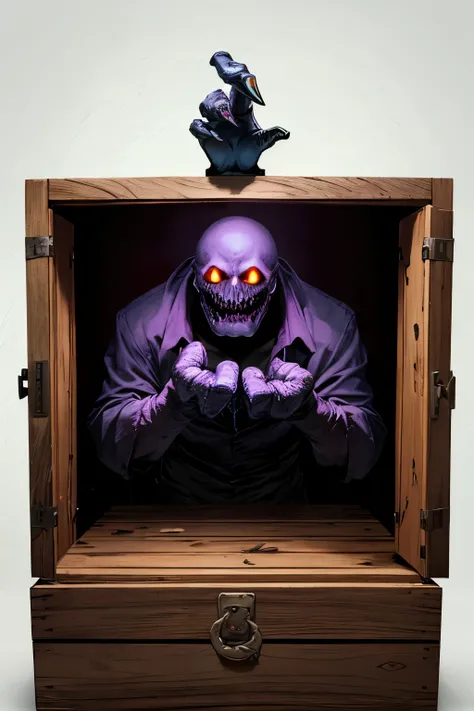 Horor spooky monster hand sticking out of the mystery haunted box