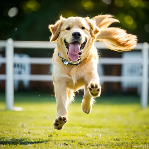 Golden retriever　Running towards you　Tongue sticking out　Beautiful fur　Insanely cute　cute　Frolic