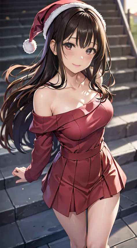 ((masutepiece, Best Quality, hight resolution, nffsw, Perfect Pixel, 4K, nffsw, nffsw))), 1girl in, Single, Solo, Beautie、full body seen、 ((Medium length wavy hair, Bangs, Brown hair)), ((Brown-eyed, Beautiful eyelashes, Realistic eyes)), ((Detailed face, ...