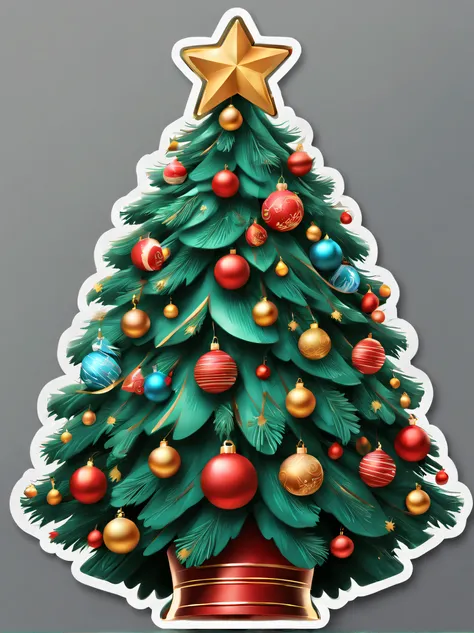 (One sticker,),(3D Christmas tree），ellegance, There is also a touch of mystery.(on round background), (Christmas border)，, ultra - detailed, Detailed depiction of the, vectorized, 8K, 专业One sticker设计, Graphic design, vector lines, One sticker, Full-HD