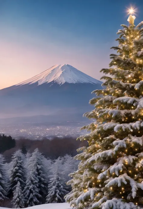 Mt.Fuji and a huge beautiful Christmas tree、Holy Night、A world of silence、An ultra-high picture quality、Detailed Touch、realistic