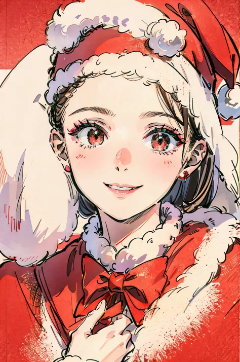 Christmas Costumes、Turning the nose red、skirt by the、A smile、Focus on the face、Delicate、top-quality、wearing santa&#39;red headwear