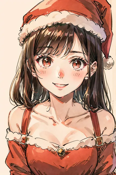 Christmas Costumes、Turning the nose red、skirt by the、A smile、Focus on the face、Delicate、top-quality、wearing santa&#39;red headwear