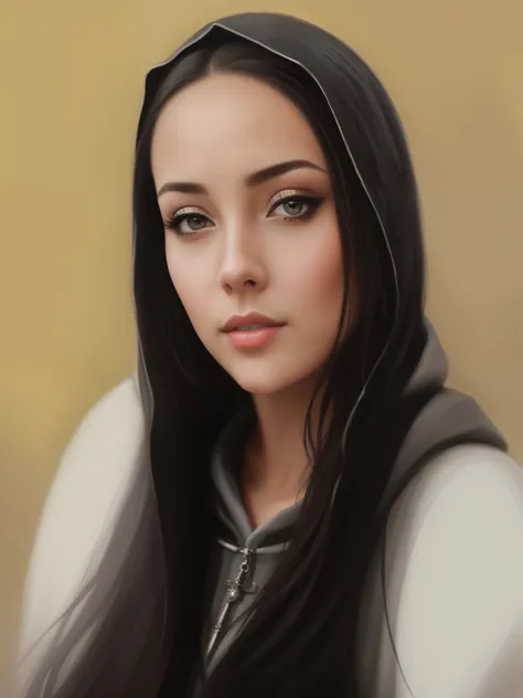 Painting of a woman with a hood on her head, gorgeous digital painting, fantasy art portrait, beautiful character painting, fantasy portrait art, Stunning digital painting, beautiful fantasy art portrait, digital fantasy portrait, Oil painting of a realist...