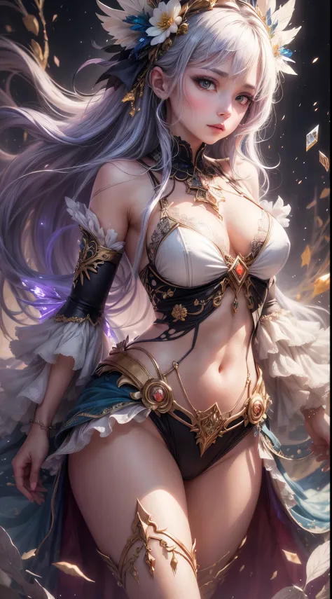 A captivating anime girl gracefully emerges from the pages of a watercolor painting, her vibrant and intricate colors breathing life into the artwork. She wears extraordinary fantasy costumes，Decorated with exquisite details, reflecting the enchanting worl...