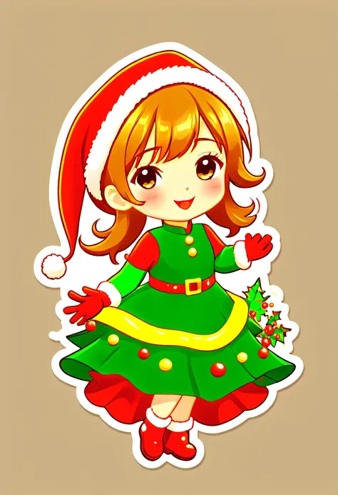 One sticker, christmas,Vector graphics，christmas，(The English bold text is as follows： &cite;Wish you Christmas cheerful&cite;:1.5)，cheerful，cute big breasts，Japanese cartoon，