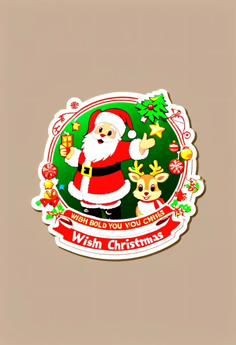 One sticker, christmas,Vector graphics，christmas，(The English bold text is as follows： &cite;Wish you Christmas cheerful&cite;:1.5)，cheerful，cute big breasts，Japanese cartoon，