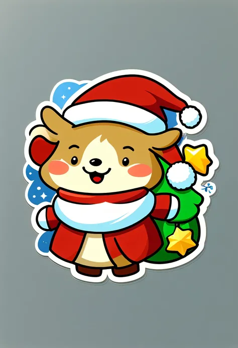 One sticker, christmas,Vector graphics，christmas，(The English bold text is as follows： &cite;Wish you Christmas cheerful&cite;:1.5)，cheerful，cute big breasts，Japanese cartoon，