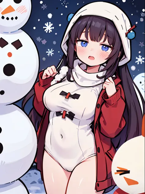 (full bodyesbian)、A girl whose body turns into a snowman、((A snowman whose face only looks like a girl))、