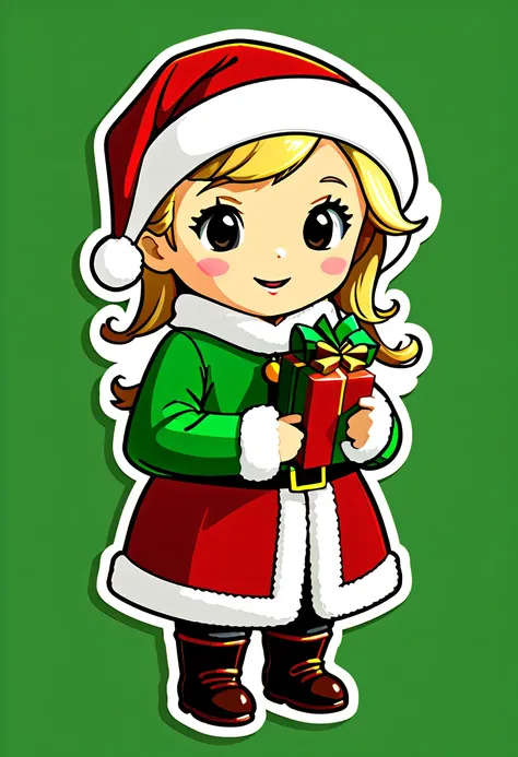 Leonardo style, One sticker, christmas,Vector graphics，christmas，(The English bold text is as follows： &cite;Wish you Christmas cheerful&cite;:1.5)，cheerful，cute big breasts，Japanese cartoon，