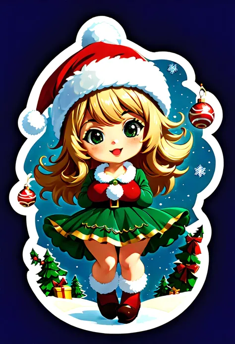 Leonardo style, One sticker, christmas,Vector graphics，christmas，(The English bold text is as follows： &cite;Wish you Christmas cheerful&cite;:1.5)，cheerful，Cute big breasts，jpn，