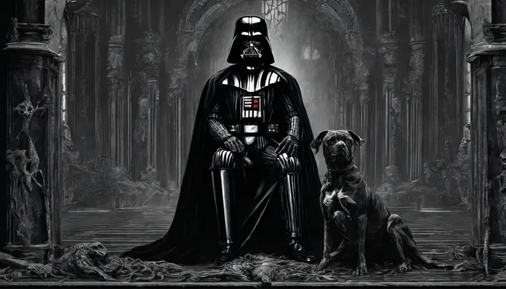 Darth Vader holding a Pitbull