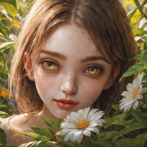 A girl in a garden,illustration,beautiful detailed eyes,beautiful detailed lips,extremely detailed eyes and face,longeyelashes,best quality,4k,8k,highres,masterpiece:1.2,ultra-detailed,realistic,photorealistic,photo-realistic:1.37,HDR,UHD,studio lighting,u...