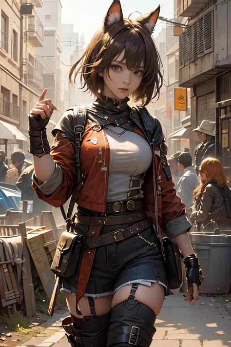 Anime Girl, Cowgirl costume, Colossal tits, Brown hair, perfectly proportions, ((Shorthair)), eye glass, (hairstyle that doesn&#39;t show ears, Animal ears:1.3)