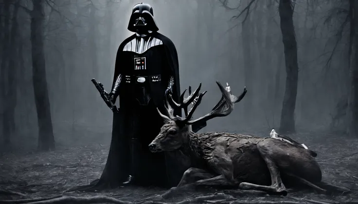 Darth Vader holding a dead deer he just killed