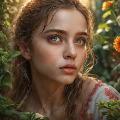 A girl in a garden,illustration,beautiful detailed eyes,beautiful detailed lips,extremely detailed eyes and face,longeyelashes,best quality,4k,8k,highres,masterpiece:1.2,ultra-detailed,realistic,photorealistic,photo-realistic:1.37,HDR,UHD,studio lighting,u...