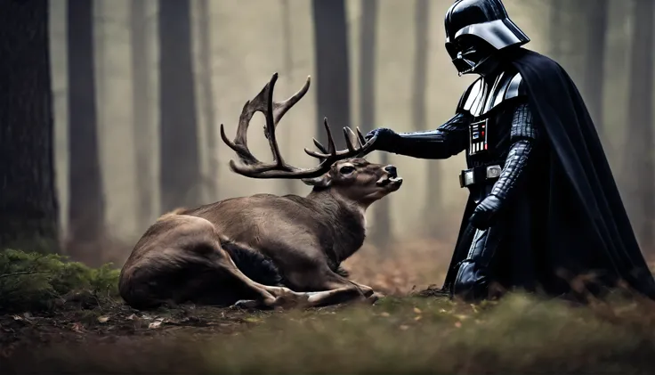 Darth Vader holding a dead deer he just killed