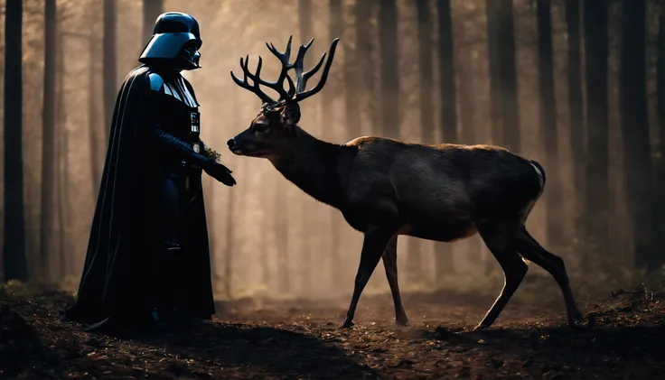 Darth Vader holding a dead deer he just killed