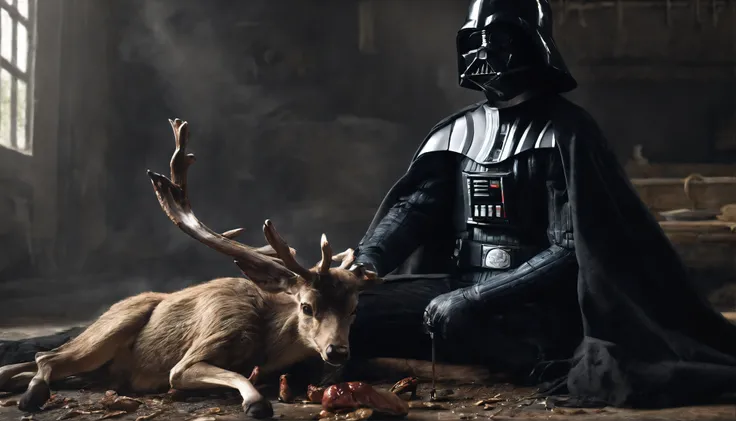 Darth Vader holding a dead deer he just killed