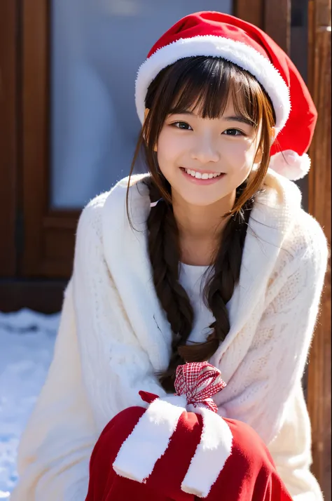 1girl in、A smile、Christmas、Dressed in Santa Claus costume、