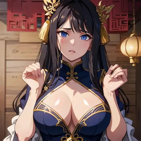 (best quality,masterpiece:1.2),expressive eyes,perfect face,perfect detail,detailed hands,detailed fingers,Chinese background,big breasts