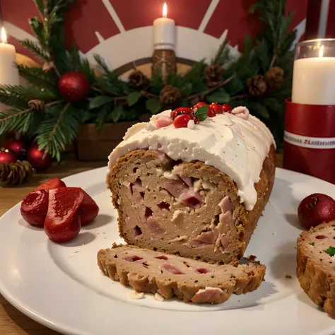 Weihnachtsambiente mit gebratenem Schwein, who eats a liver loaf roll