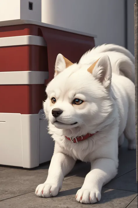 8K,I have a small white puppy with a red collar., cute 3d render, anthropomorphic shiba inu, rendered in redshift, semi - realistic render, maxwell render, super detailed render, highly detailed render, render naughty dog, hyper realistic detailed renderin...