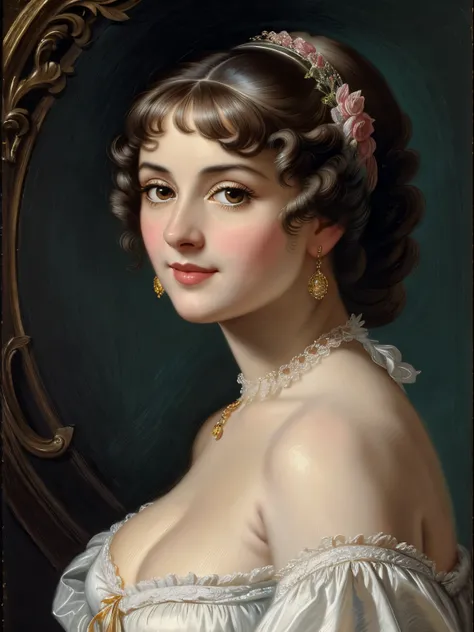 An extremely attractive 50s years old woman, highly detailed painting, portrait, artwork by Francois Boucher, by Peter Paul Rubens, masterpiece, highly appreciated artwork, highly detailed, best quality,