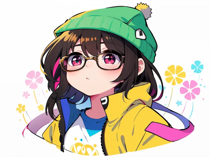 a cartoon girl with glasses and a hat on her head, portrait of que o overwatch, que o overwatch, character art of maple story, c...