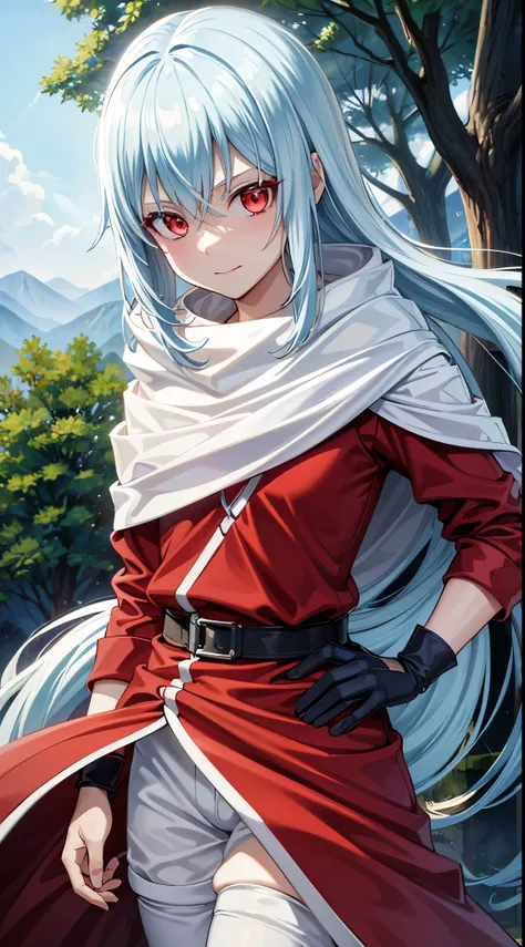 (an adult tensei shitara slime anime character) rimuru tempest, with prominent and piercing eyes of a (((scarlet red))), which e...