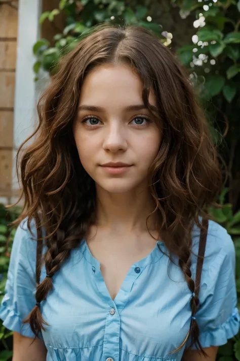 Crie uma personagem de 10 anos. Her hair is brown and curly, que ondulam suavemente conforme ela corre pelo jardim.
his eyes are as blue as the sky, overflowing with curiosity and imagination.
Betina is kind, optimistic and has a special connection with th...