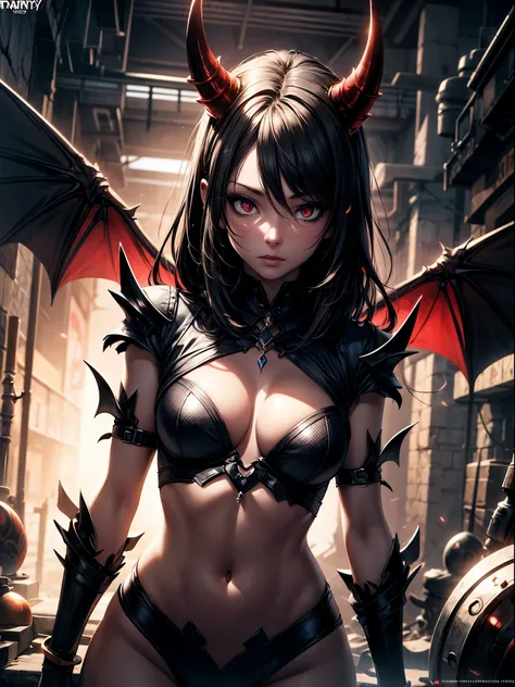 A beautiful and seductive demon girl, fantasy background, red skin,horn, demon wings, charming gaze, succubus tailREAK,Detailed,Realistic,4k highly detailed digital art,octane render, bioluminescent, BREAK 8K resolution concept art, realism,by Mappa studi...
