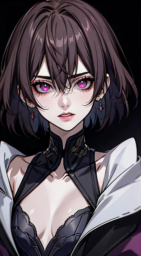 (close-up), portrait, portrait, (solo), 1girl, (close up face, masterpiece, best quality:1.2), 8k, official art, absurdres, gothic, (smokey purple eye shadow with glitter, glazed pinkish red lips:1.1), (very dark black background:1.4), HDR, facelight, ultr...