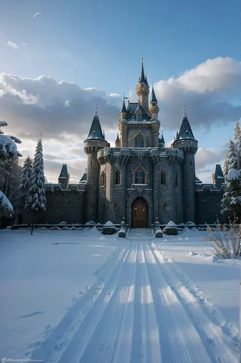 fantasy, landcape, winter, castle, masterpiece, best quality,