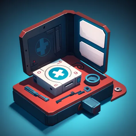 game icon, cartoon style, sci-fi medic kit, object, alone